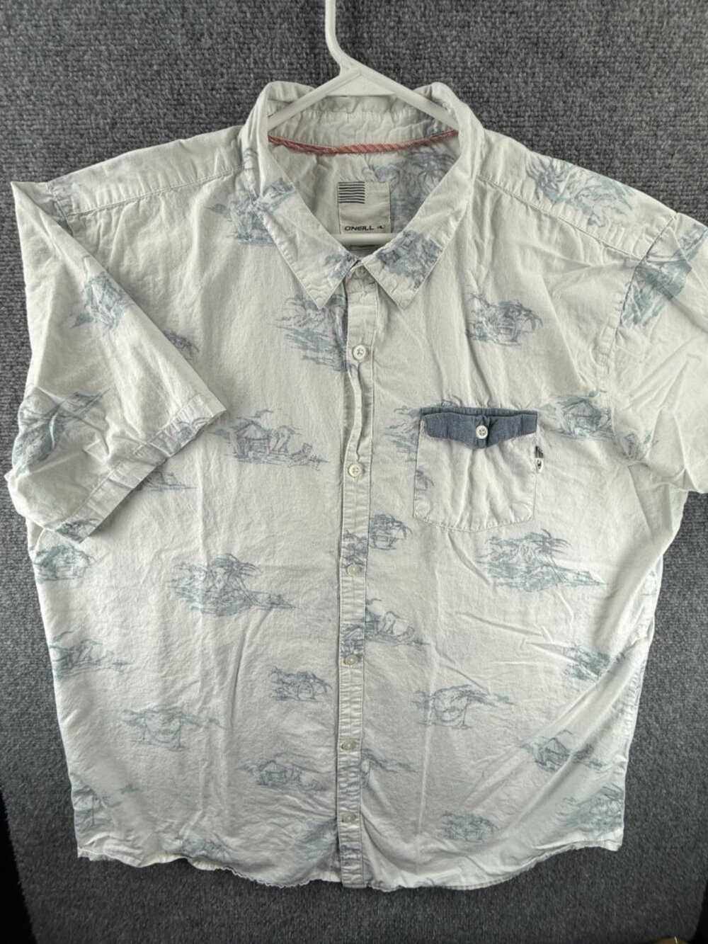 O'neill Men 2XL Short Sleeve Button Up Shirt Woven Blue Ocean Print Pocket